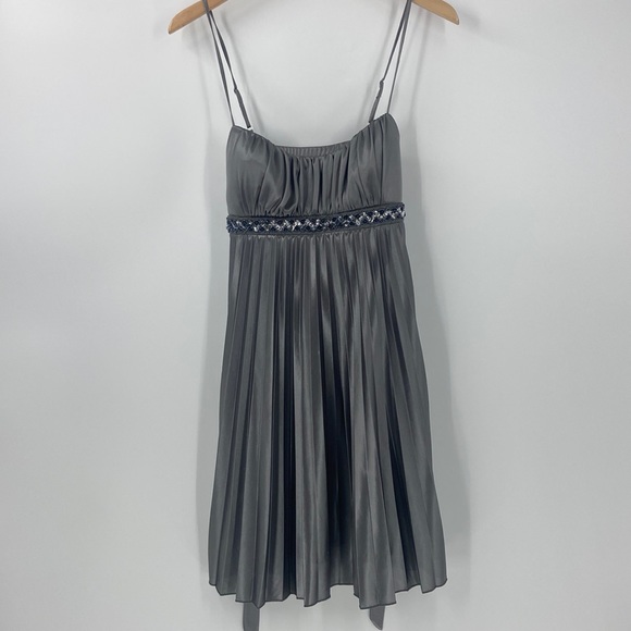 Silver grey pleated party dress pleated spaghetti strap sparkle detail - Picture 1 of 15